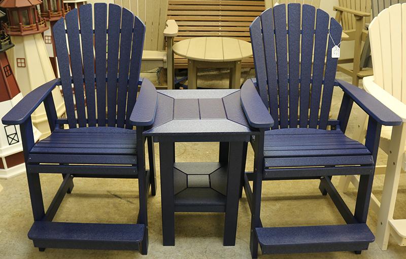Blue fanback chairs with table